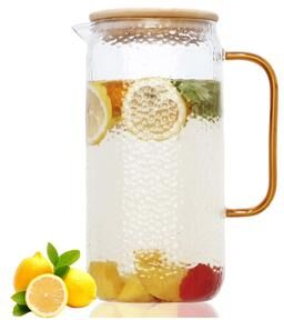Universal Stock Glass Pitcher With Lid Large Heat Resistant Water Carafe For Hot & Cold Drinks clear
