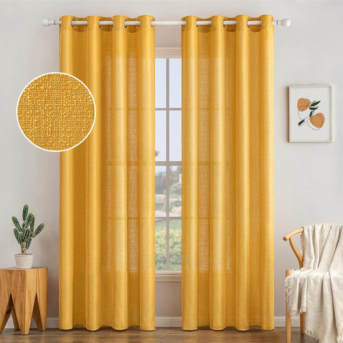 Set van 2 glanzende polyester dunne gordijnen, 260 x 140 cm