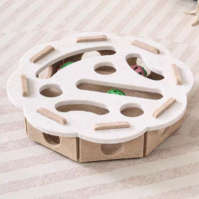 Youfap Market Interactive Cat Puzzle Toy Felt Cat Play Box With Bell Ball white Round