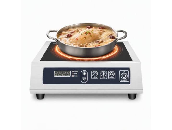 Induktionsplatte Einzeln, 3500W Wok Induktionskochfeld mit Überhitzungsschutz und Digitalsteuerung, Edelstahl/Glaskeramik Induction Hob für Gastronomie und Küche