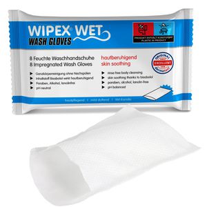 Wipex Einmalwaschlappen Wet Waschhandschuhe, 23 x 14 cm, feucht, pH-neutral, für Allergiker, 8 Stück