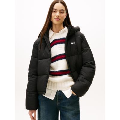 Steppjacke TOMMY JEANS "TJW HOODED PUFFER JACKET", Damen, Gr. XL (42), schwarz, Web, Obermaterial: 100% Nylon, unifarben, regular fit, Jacken Steppjacke