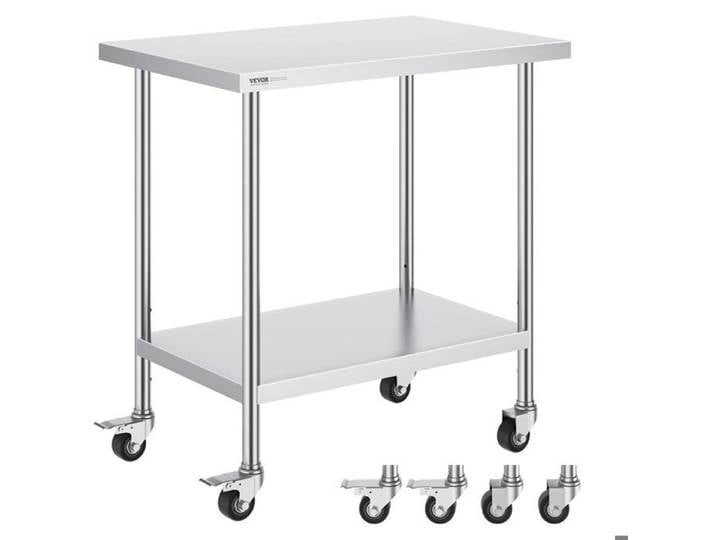 Pour Cuisine et Restauration Table de Préparation Inox Plan de Travail Mobile 4 Roulettes Réglable 3 Niveaux