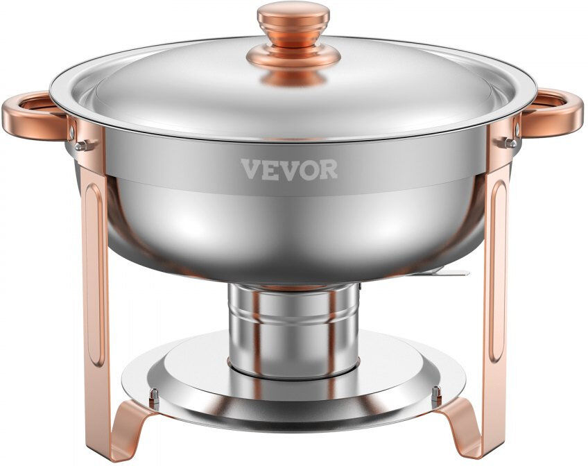 VEVOR 5 Qt Round Chafing Dish Buffet Set Fullsize Pan Stainless Steel Rose Gold 29cm H X 34cm D