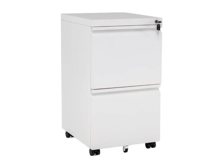 COSTWAY Caisson Bureau à roulettes avec Frein 2 Tiroirs Verrouillable Métal Dossier Suspendu A4 pour Fichier Imprimante Blanc