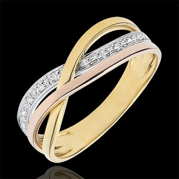 Edenly Ring Kleiner Saturn - Dreierlei Gold und Diamanten - 18 Karat