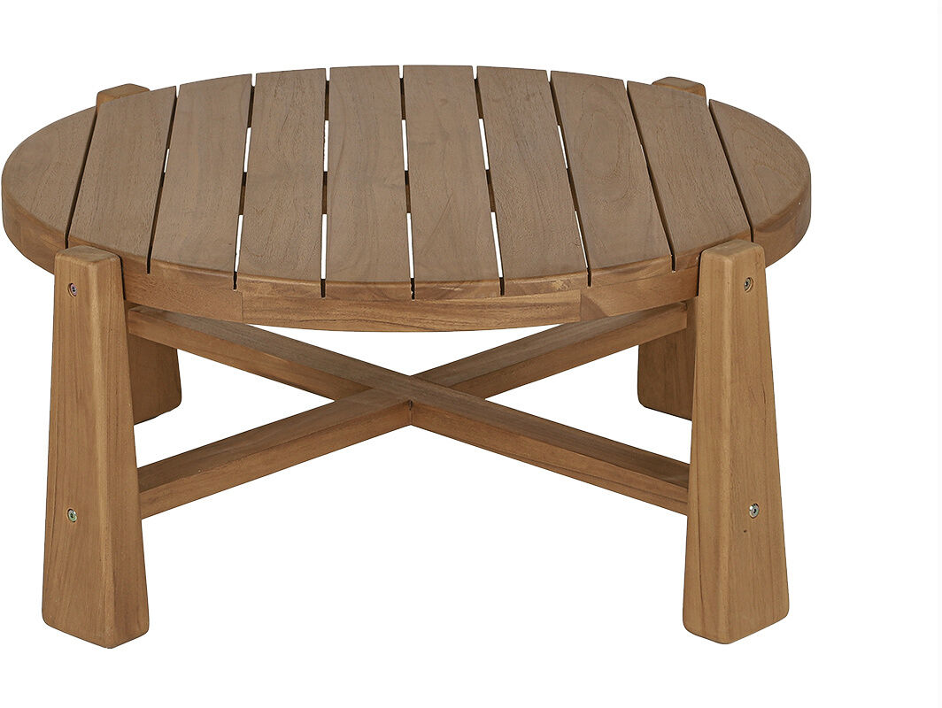 Miliboo Runder Garten-Couchtisch aus massivem Teakholz D82 cm CAROLINA