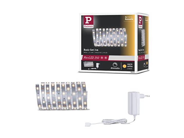 Paulmann 79852 LED MaxLED 250 kit de Base 3 m Blanc Chaud IP20 INCL. 1x12 Watts Argent Strip Bande Lumineuse 2700 K\, MatiÃšre Plastique\, 12 W