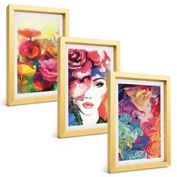 BILDER SET 3er Set - 20x30 cm Goldrahmen - Intensives Blumenporträt einer Frau