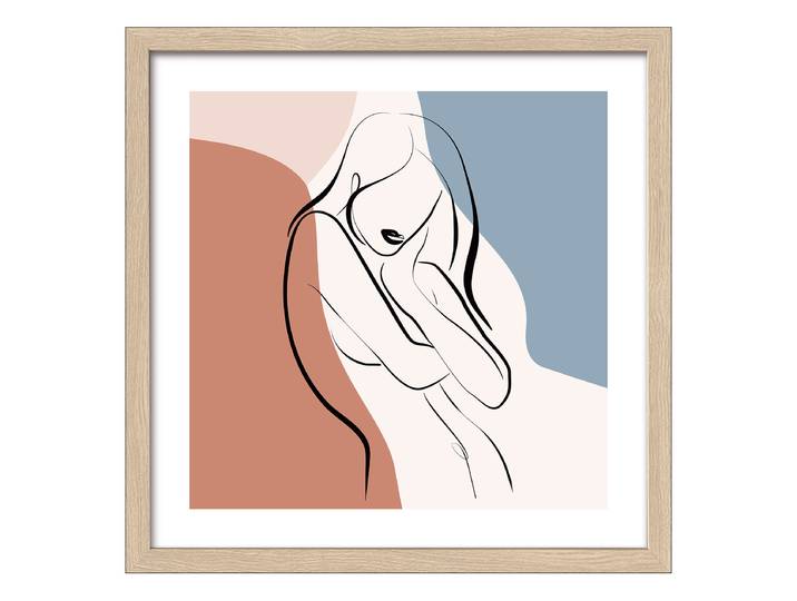 Holzbild Line Art Woman Typ B Floatglas, MDF Blau/Braun/Weiß 33 x 33cm