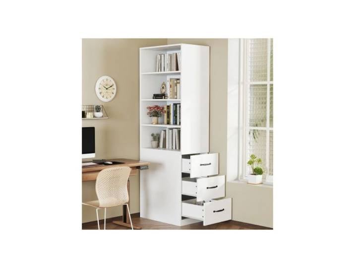 Vitrine étroite verticale 180 cm avec étagères réglables sans porte meuble de présentation et rangement pour salon BIBLIOTHEQUE
