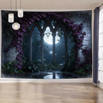 Uplift Picks Gothic Window Landscape Tapestry Forest Wall Hanging Nature Decor 05 180x320cm 71x126in