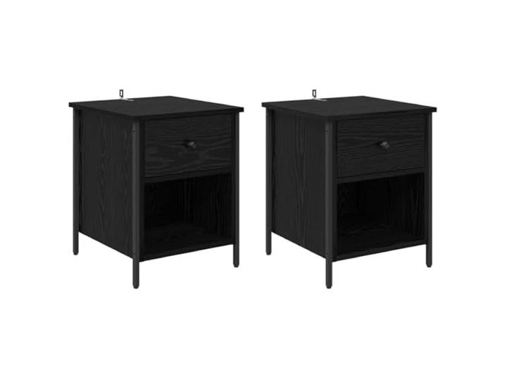 GHVBNMF Nachttisch 2er Set Schwarz Eichen-Optik Beistelltisch 40x42x50 cm Stilvolles Nachttisch-Set für das Schlafzimmer mit 2 Schubladen, Regalböden, Holzwerkstoff und stabilen Metallbeinen.