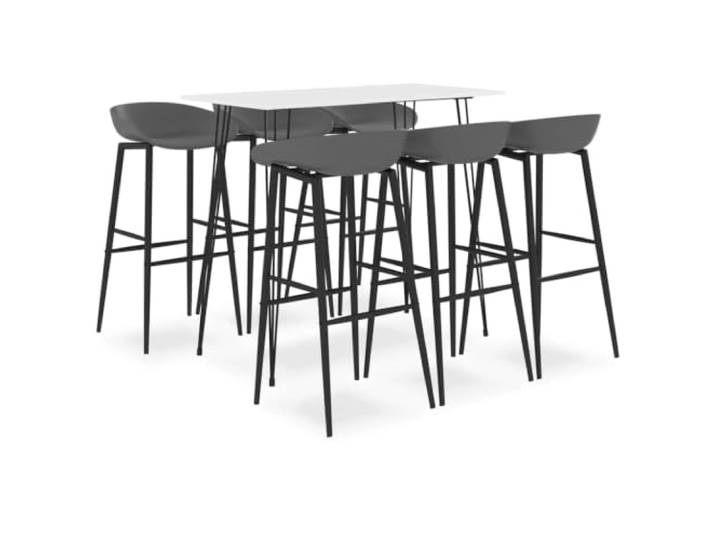 FMPGJLYH 7-tlg. Bar-Set, Bartisch & 6 Barhocker, Weiß Grau, MDF Metall Modernes Design, Pflegeleichte Tischplatte, Ergonomische Sitzschalen, Stabil