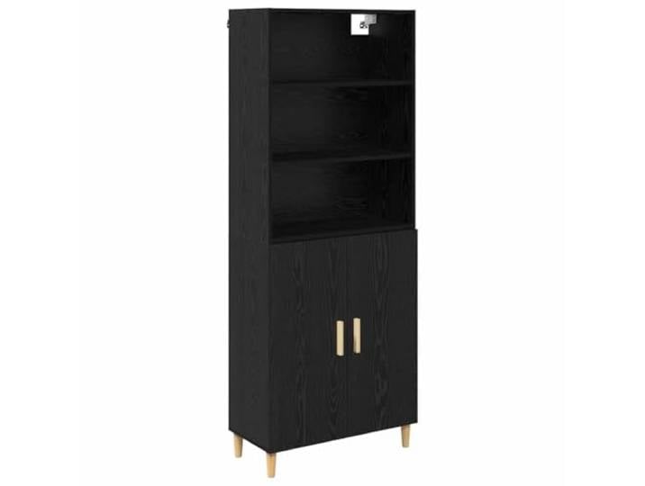 HGFDVCMR Highboard Schwarz Eichen-Optik 69,5 x 32,5 x 180 cm 2-teilig Modernes Highboard in Schwarz Eichen-Optik mit 2 Türen für Wohnzimmer und Esszimmer, nutzbar auch als Raumteiler.