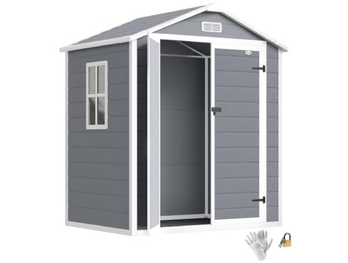 Outsunny Gartenhaus Kunststoff 2,12 m² 183x134x210 cm Satteldach Fenster