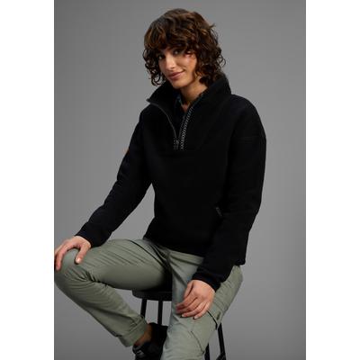Fleecepullover KANGAROOS, Damen, Gr. 40/42, schwarz, Fleece, Obermaterial: 100% Polyester, gemustert, oversize hüftbedeckend, Sweatshirts Fleecepullover, aus kuscheligem Sherpa Fleece, Half-zip