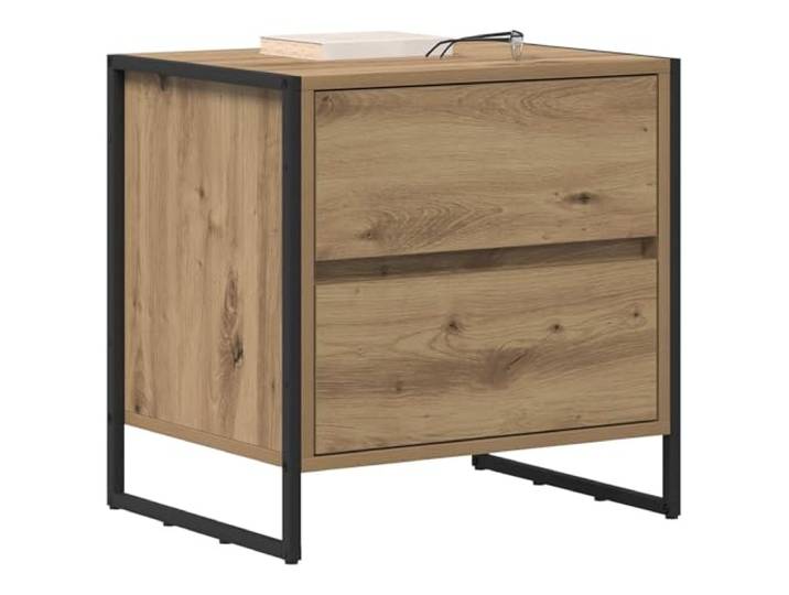 KTHLBRH Nachttisch 2 Stück Eiche Handwerk 50 x 39,5 x 50 cm Mehrschichtholz, Stahlbeine, 4 Schubladen, Industriedesign, Schlafzimmer