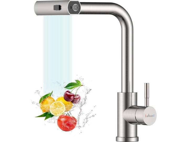 APPASO Wasserhahn Küche Ausziehbar Wasserfall Edelstahl Gebürstet 3 Strahlarten