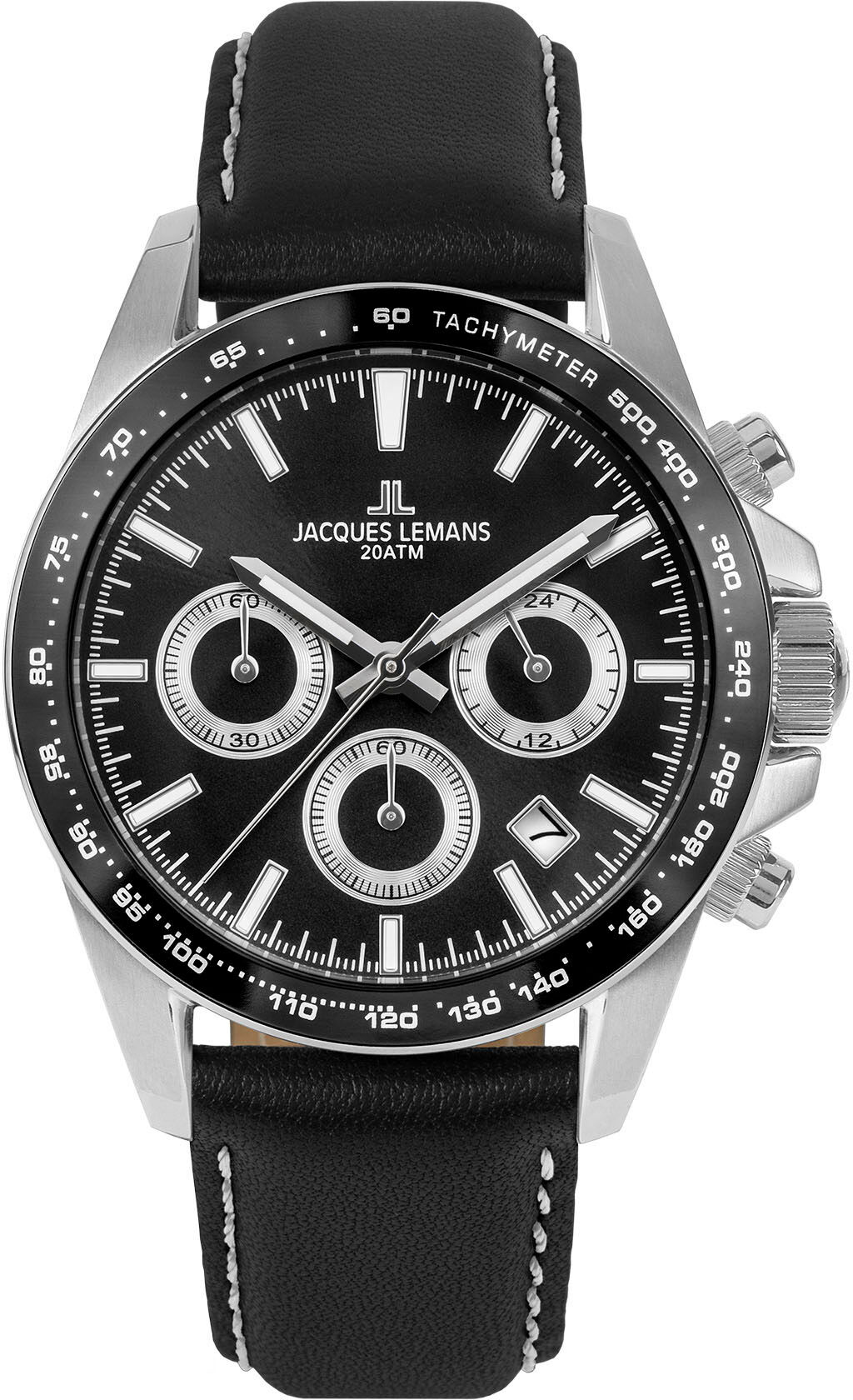 Chronograph JACQUES LEMANS "Liverpool", schwarz, Armbanduhren, Herren, Chronograph, Quarzuhr, Armbanduhr, Herrenuhr, Lederarmband, Datum