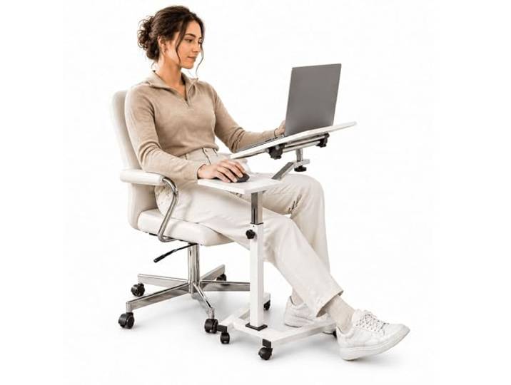 Tatkraft Like Laptoptisch Höhenverstellbar, auf Rollen, Laptoptisch Bett, Beistelltisch für Büro, Stehpult, MDF Holz, Stahl, Stylisches Design, Weiss