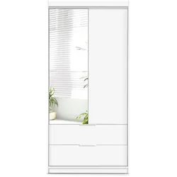 DREHTÜRENSCHRANK AKALI 103/213/60 cm 2-türig mit Spiegel Weiß