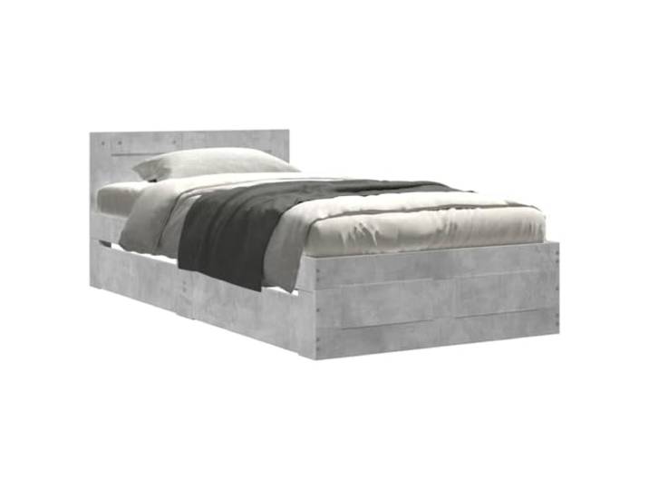 PUGYNBK Bett 75 x 190 cm, Holz, Technik, Grau, Beton, mit Schubladen Lattenrost, Kopfteil für Ständer, integrierte Aufbewahrung, Schlafzimmer
