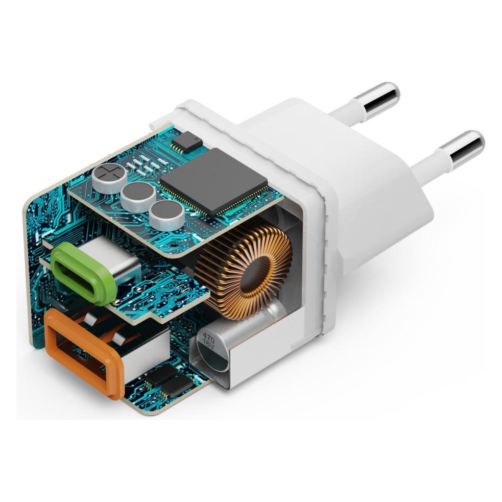 Hama Schnellladegerät, 1*USB-C PD, 1*USB-A QC, Mini-Ladegerät, 20W, Weiss (20 W, 2 Ports) (00201991)