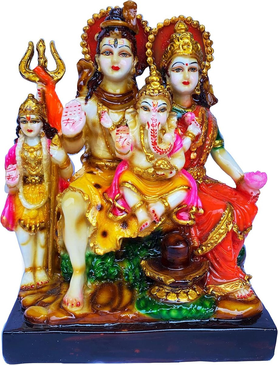 Familie Murti Standbeeld Religieus Beeld voor Thuis Pooja in Wit Goud, Hoogte: 255 cm