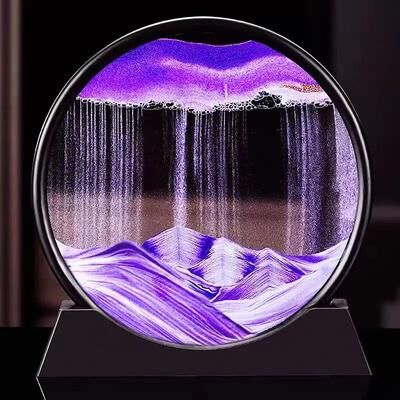 Inspired Living SereneFlow Moving Sand Art Frame 3D Sandscape Hourglass Decor purple