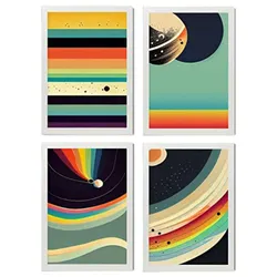 POSTER Set mit 4 Abstrakt Kugel Moderne Galaxien A3 Weißer Rahmen