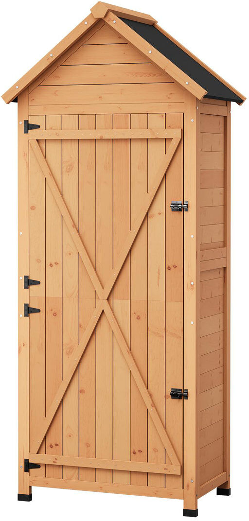 FXSGER Wood Shed Waterproof, Tall Vertical Outdoor Storage Cabinet with 4 Shelves & Lockable Door, Space-Saving Garden Tool Shed for Patio, Yard, Lawn, Garde Brown 160cm H X 70cm W X 45cm D