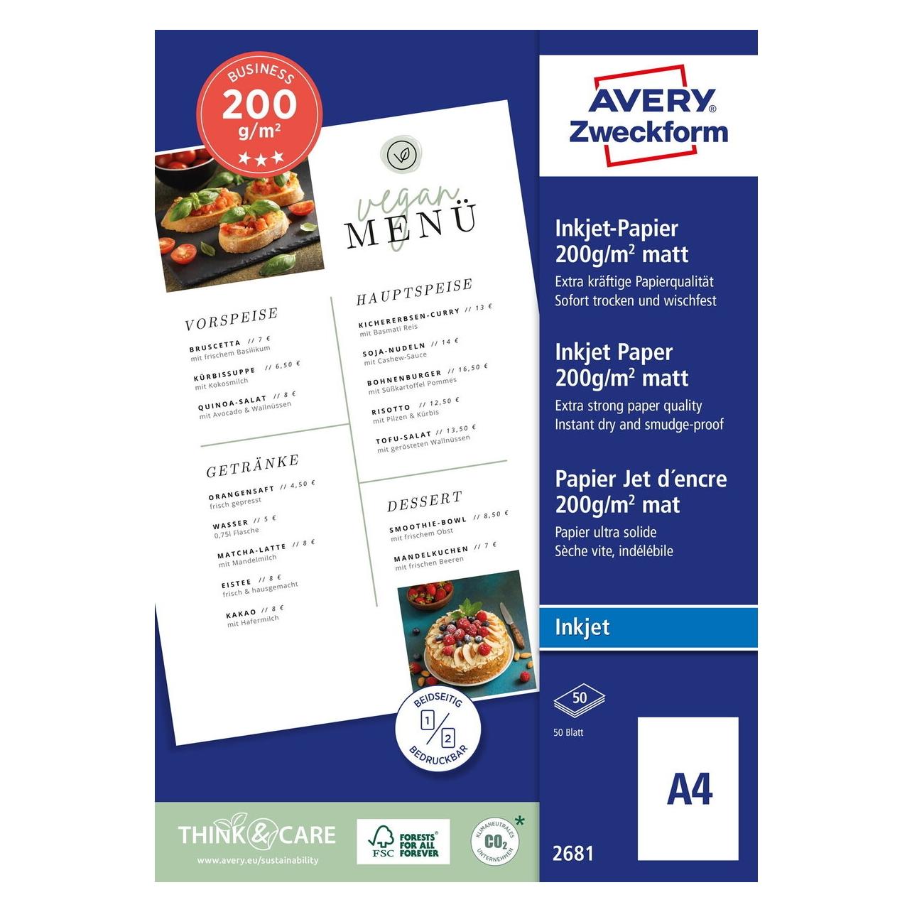 Avery Business Inkjet Papier (200 g/m², A4, 50 Stk.) (2681)