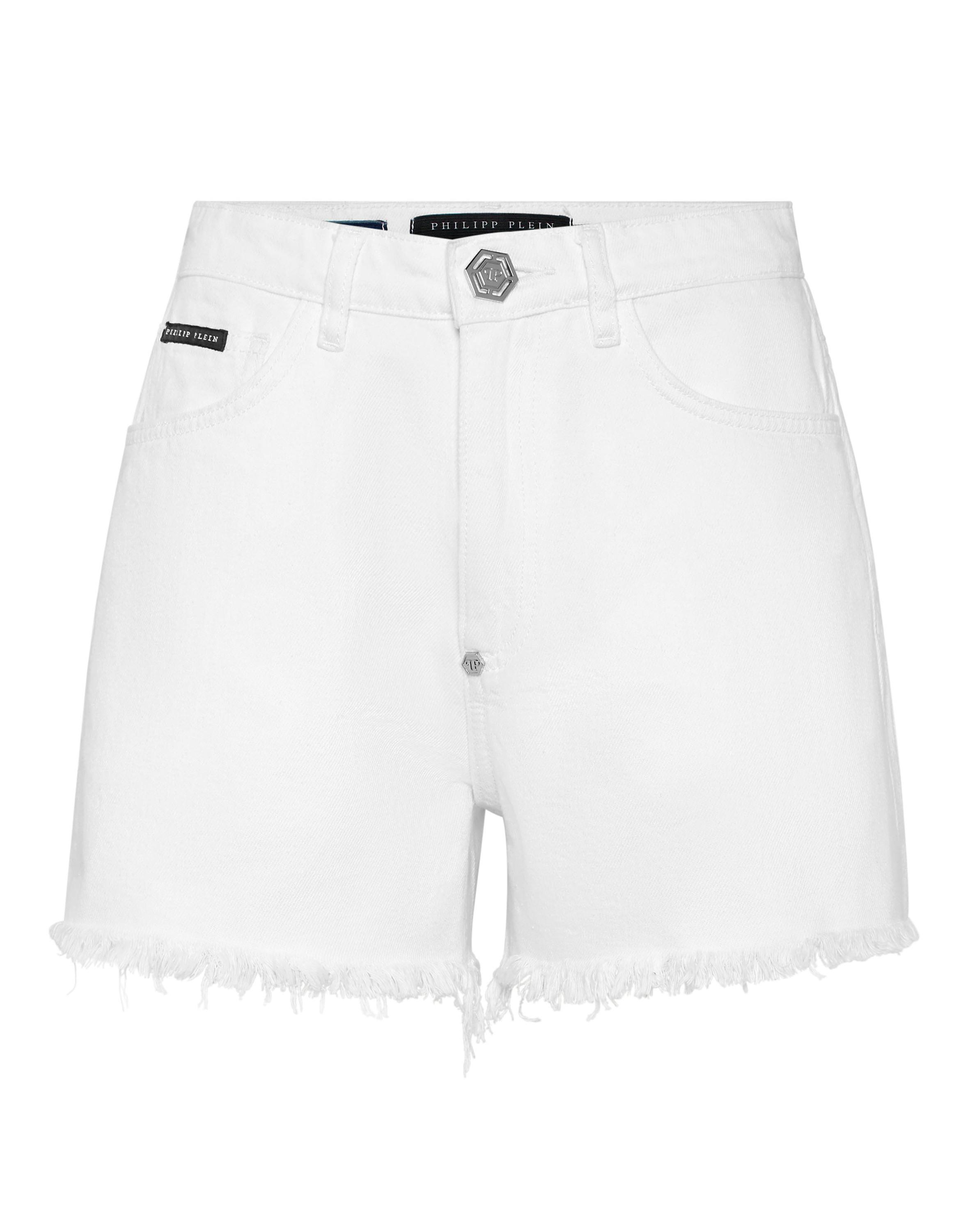 Philipp Plein Denim-Shorts mit Logo - Weiß