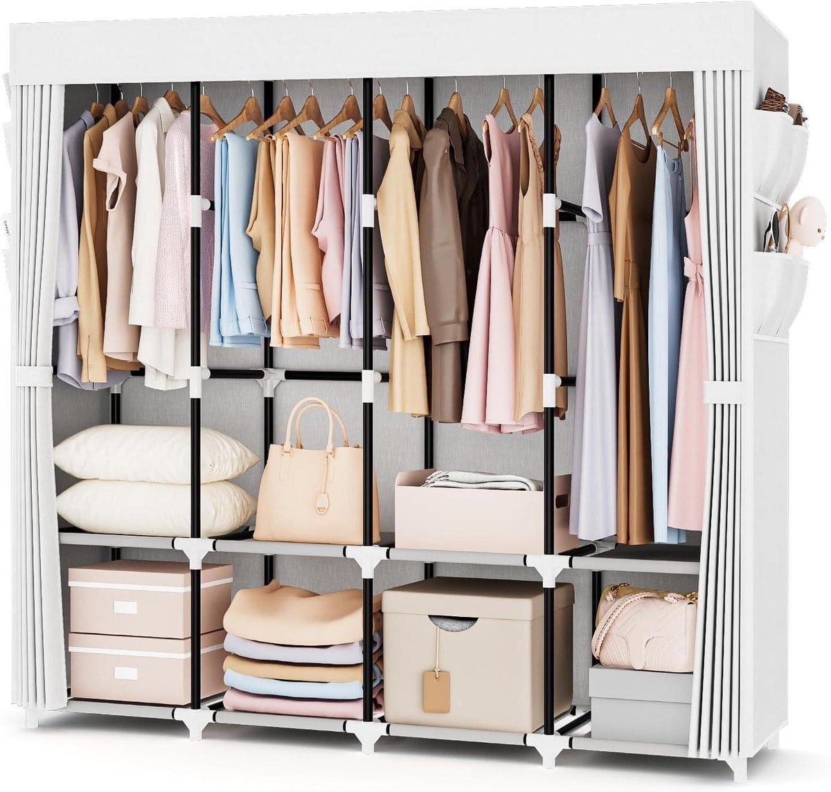 Freestanding kledingkast voor de slaapkamer van metaal en textiel