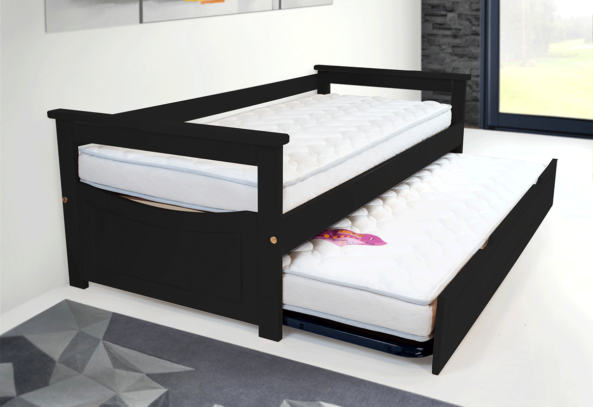 ABC MEUBLES Ausziehbett 80x200 Topaze aus Massivholz - Schwarz