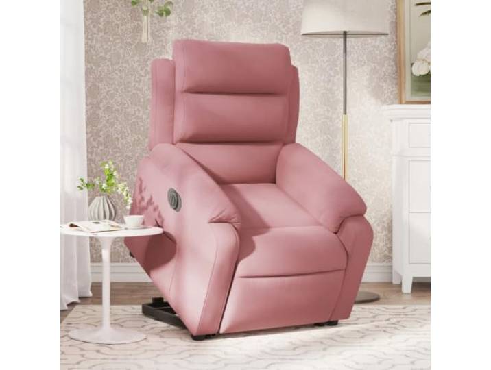 Elektrischer Relaxsessel Mit Aufstehhilfe Rosa Samt Mit Seitentasche 135 Grad Liegefunktion, Holz-Metall-Rahmen, 110 kg Belastbarkeit, elektrische Aufstehhilfe