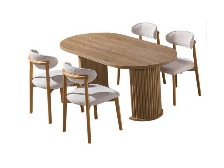 Villa Möbel Esszimmer-Set Baha, (Esszimmer-Set, 7-St., Esstisch und 6 Stühle), Weiss Eiche Optik helles Design warm und zeitlos