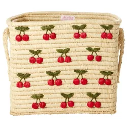 RICE Raffia Korb 30x30x25 cm, Cherries All Over, H25 L30 B30 cm