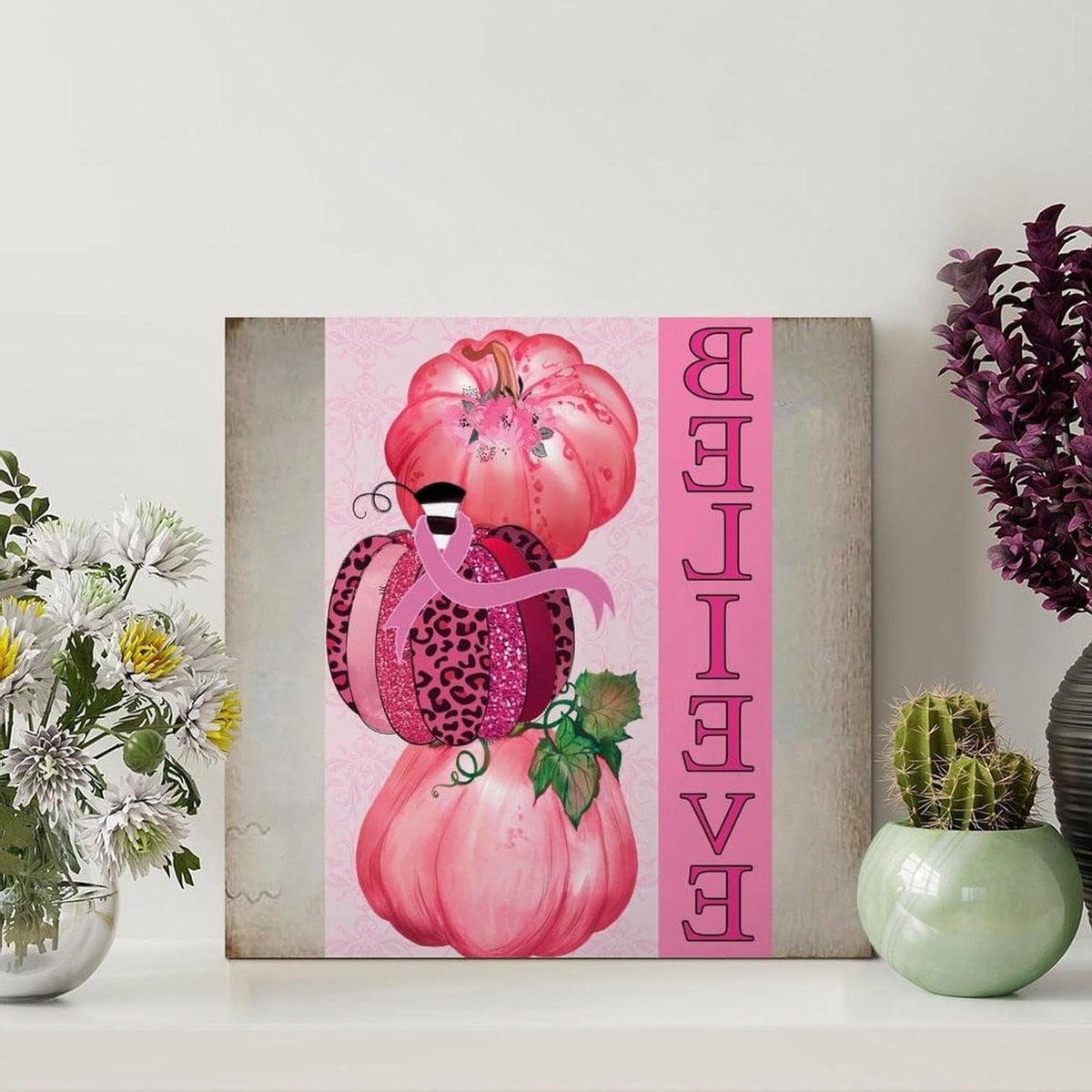 Houten Wandbord Roze Luipaard - Decoratie Plaquette - 25,4 x 25,4 cm