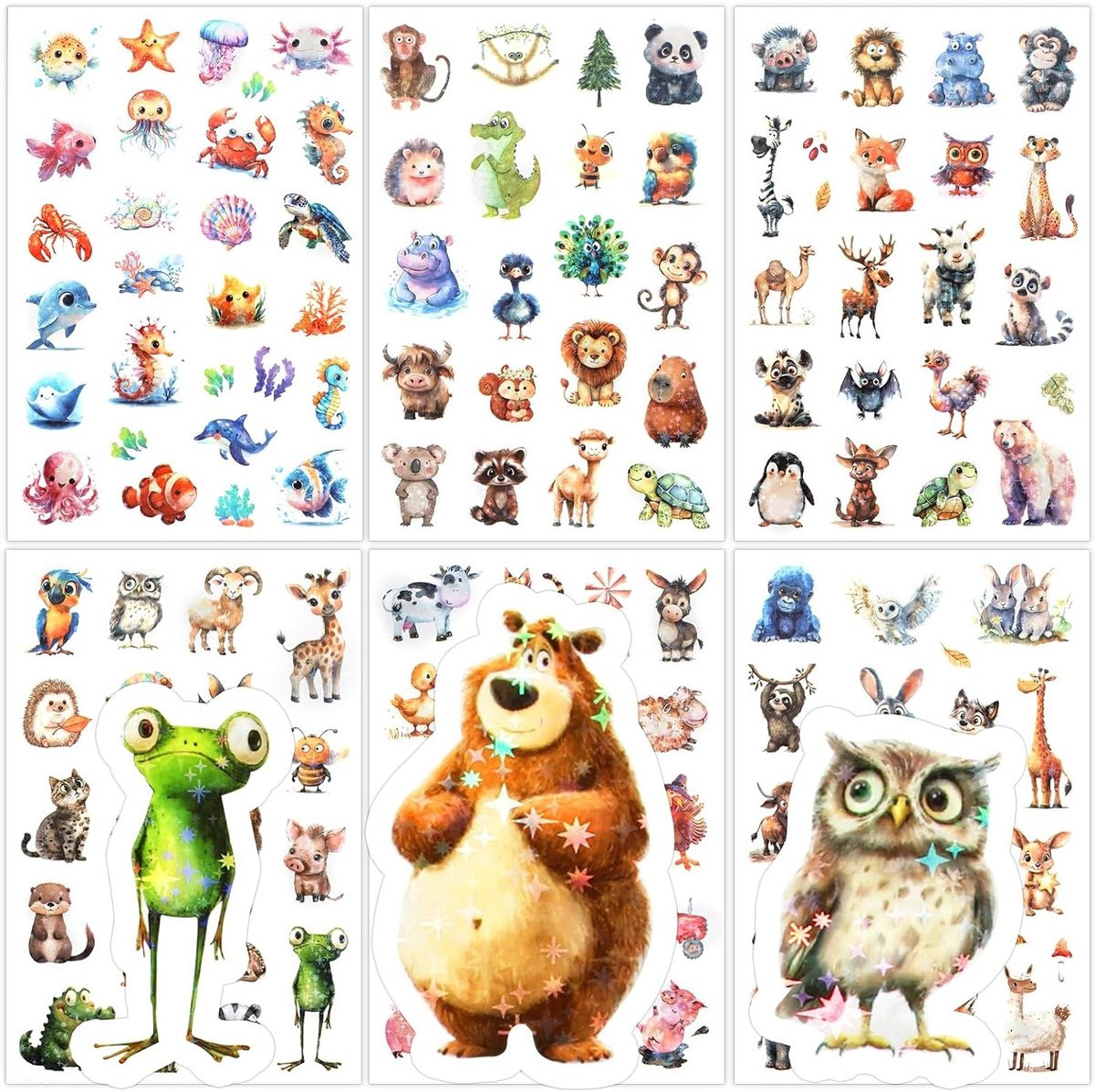 12 bladen glitter dierlijke stickers met laserfolie voor scrapbooking en decoratie