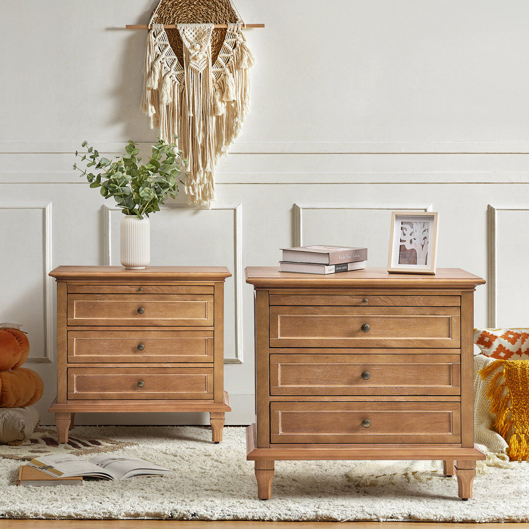 Marlow Home Co. Dominic Country 72cm W 3 - Drawer Bedside Table Acorn 69cm H X 72cm W X 40cm D