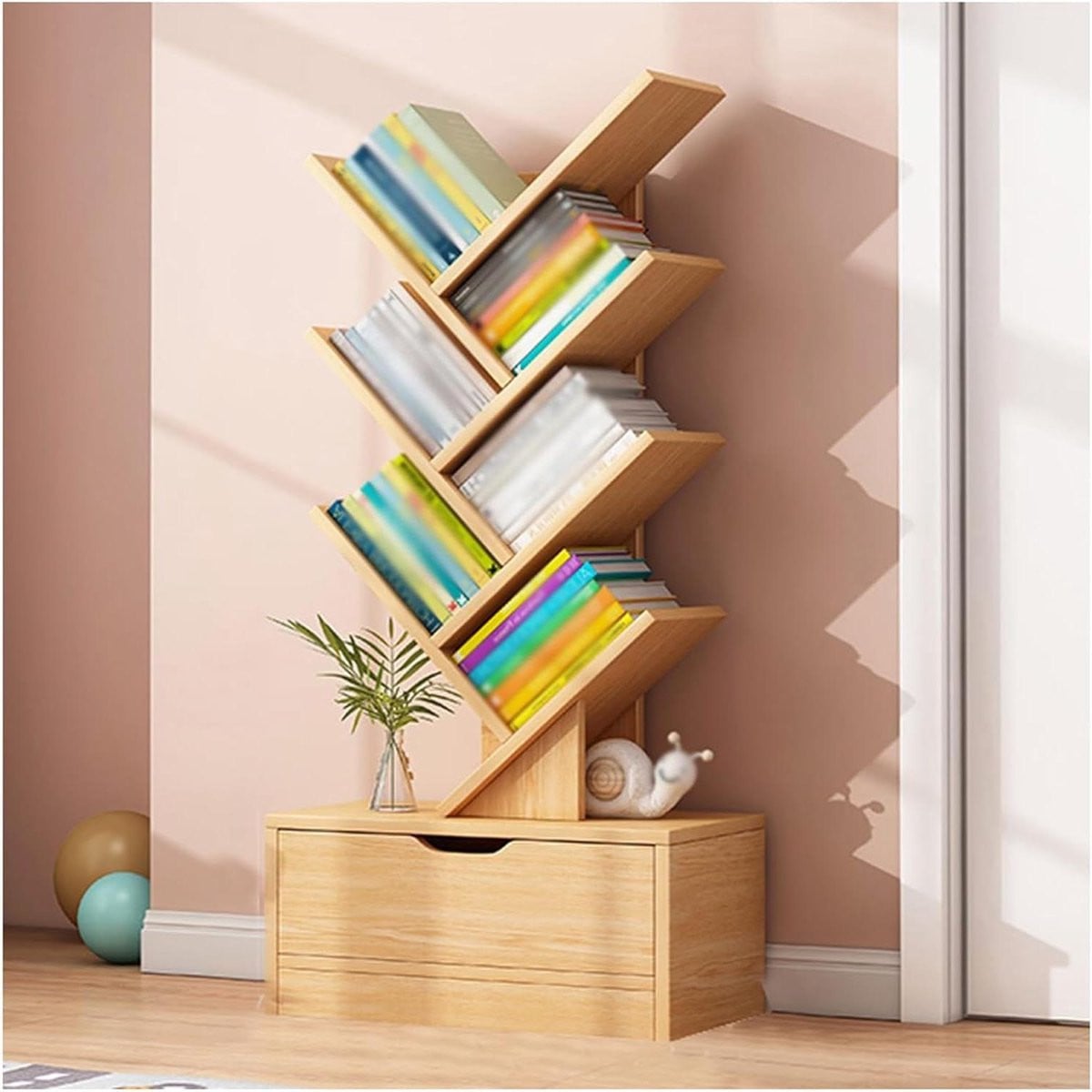 Boekenplank Boom - Verticale Boekenkast met 8 Lagen - Walnootkleur