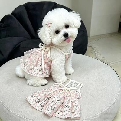 Fusion Finds Cherry Blossom Small Dog Dress Breathable Princess Dog Dress For Bichon, Yorkie & Maltese pink l