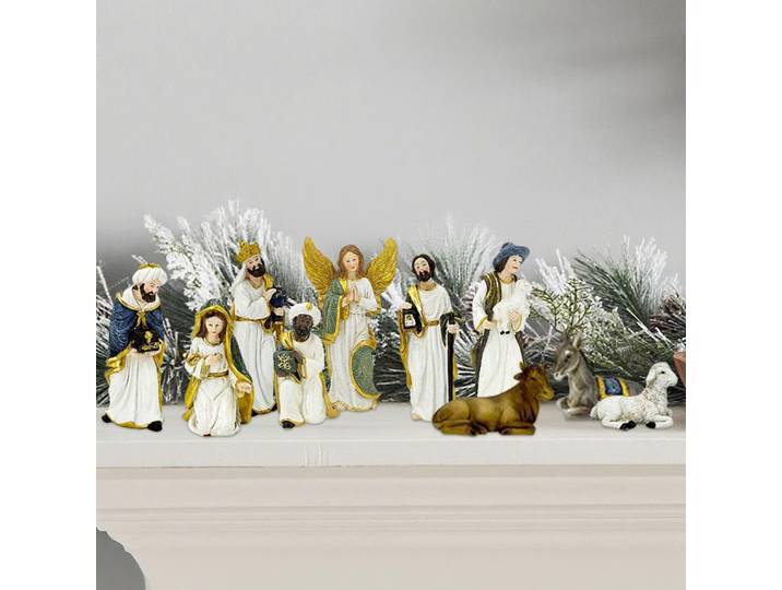 Ensemble de crèche de noël, 11 pièces, vacances, naissance de jésus, résine, scène de crèche chrétienne catholique, Sculptures, décorations, ornement pour