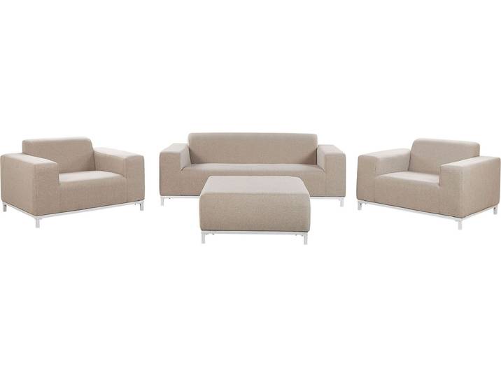 BELIANI Lounge 5er Set Beige / Weißes Gestell Polsterbezug Dekorativ Praktisch Klassisch Traditionelles Design