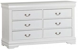 Benjara Ryla Wide Dresser Chest, 6 Drawers, Nickel Metal Handles, White Solid Wood