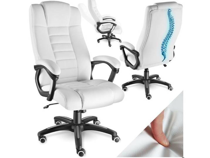 CHAISE DE BUREAU - TECTAKE - Fauteuil de bureau MAFZ avec des Accoudoirs rembourrés Fonction bascule réglable - Blanc