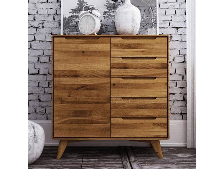 Kommode 90x95cm 'Jakob' Wildeiche massiv geölt 5 Schubkästen