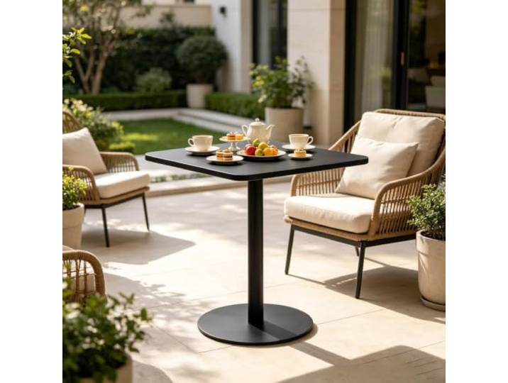 Terrassen-Couchtische, Bartisch, hoher Esstisch aus schwarzem Metall Wasserdichter Cocktailtisch, hohe Bistrotische für drinnen und draußen, Restaurants, Cafés(48x48x72cm)